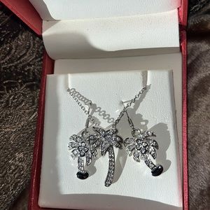 Palm tree stirling silver-925 stamped dangle earring and matching necklace set.
